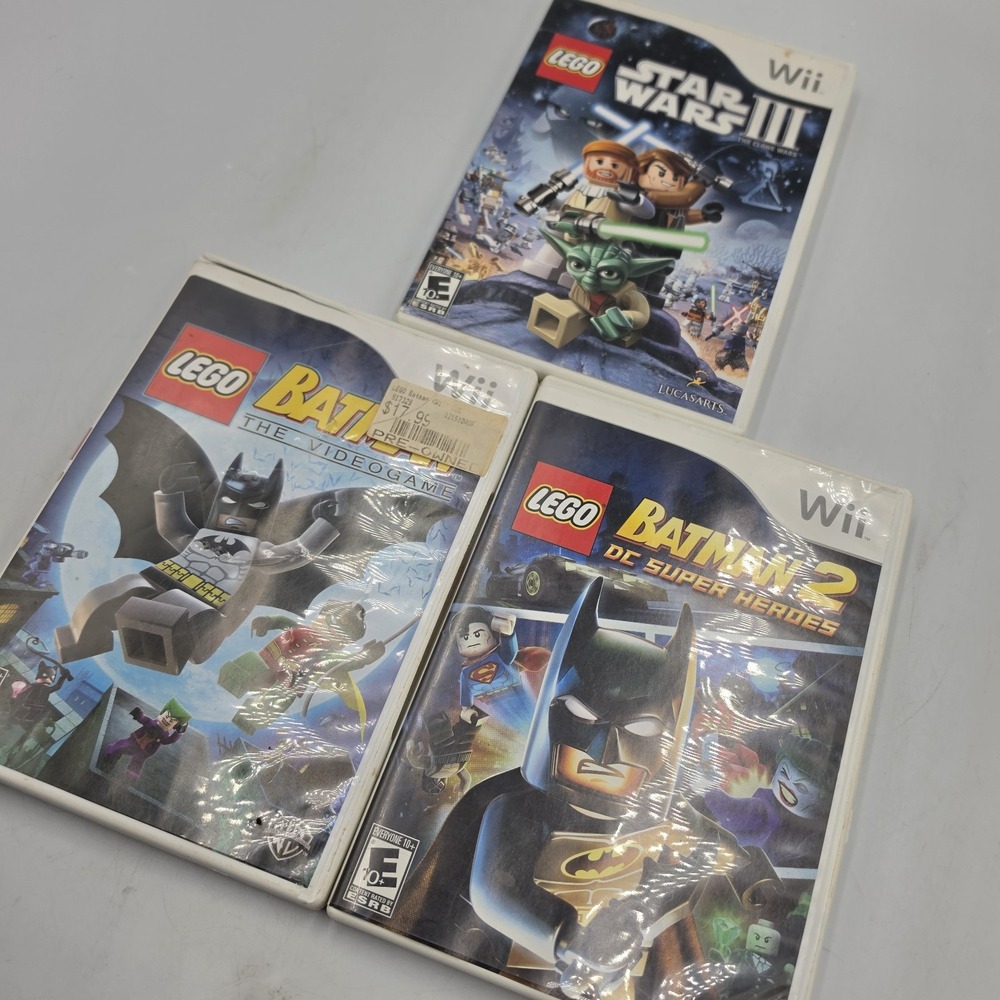 Nintendo Wii Lego 3 Game Lot Star Wars III Batman 1 & 2 DC Super Heroes 2008
